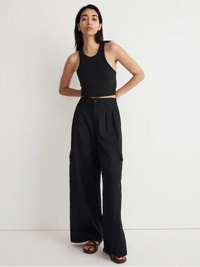 Madewell Wide-Leg Cargo Pants in Linen-Blend Utility Minimalist Black Size 4